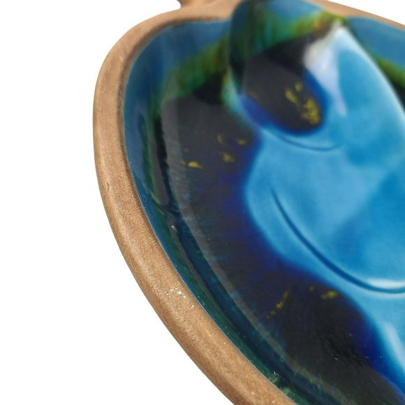 Vintage 1960s - Santa Anita Ware Green Blue Glaze Leaf Divided Nut Snack Dish - Picture 9 of 11